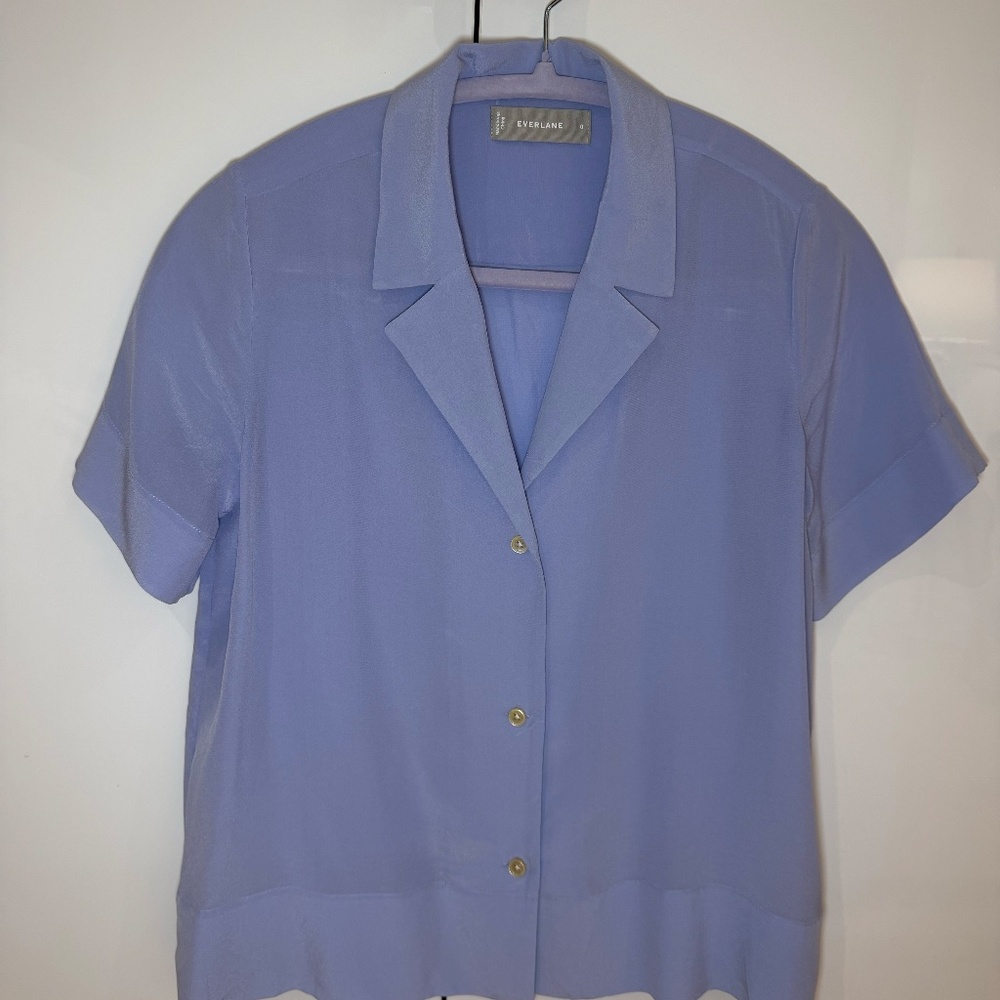 Everlane The Notch Button-Down Shirt in Washable Silk Size 0 · Blue · 100% silk